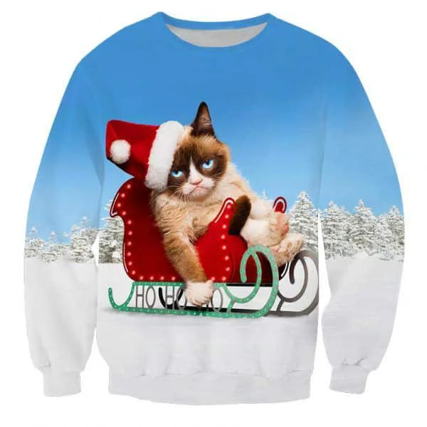 Grumpycat Op Een Slee Foute Kersttrui