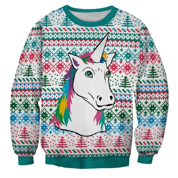 Kleurrijke Kersttrui Met Vrolijke Eenhoorn