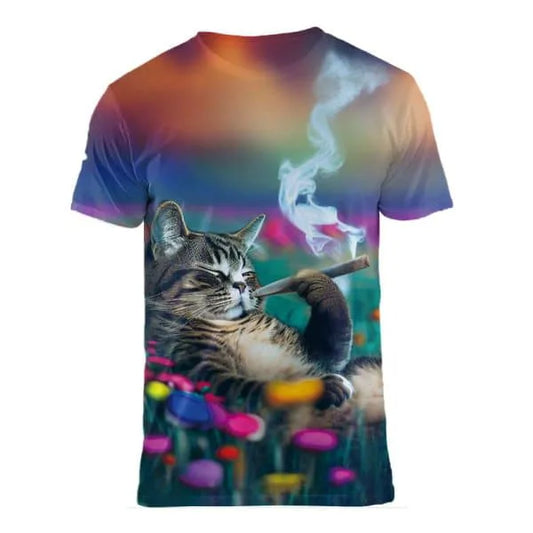 Blowende Kat Rook Een Joint Festival Shirt